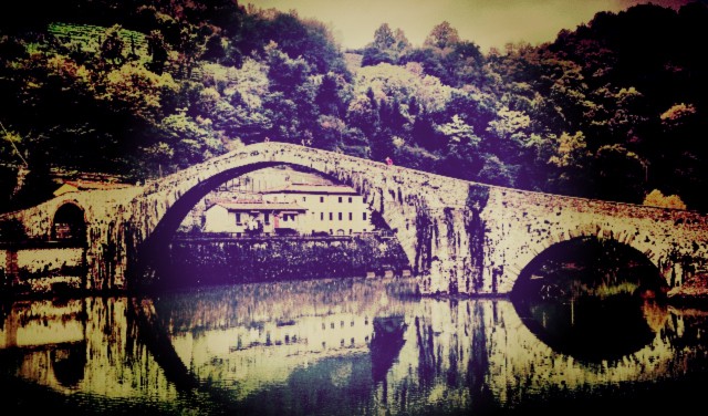 Ponte della Maddalena - also known as the Devil's Bridge, in Borgo a Mazzano, Lucca, Tuscany