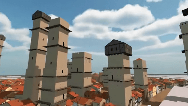 Medieval Bologna in a 3d computer generated animation
